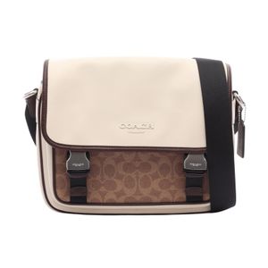 【二手】COACH）單肩斜挎包 Racer Messenger Colorblock 顏色 CT753 白色/ブラウン/米色皮革 PVC塗層帆布