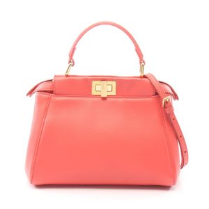 【二手】Fendi FENDI迷你 Peekaboo 2WAY 手提包 8BN244 鮭魚粉紅皮革 Peekaboo 迷你女款二手 B