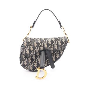 [Pre-owned] Dior handbag, Saddle Bag Mini, Oblique Jacquard, Ivory/Navy Canvas Leather, Oblique Saddle Bag Mini, Women's