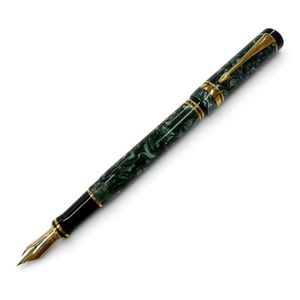 極美品▼PARKER パーカー デュオフォールド インターナショナル ペン先18K Fニブ 万年筆 マーブルグリーン ゴールド UK製 メンズ