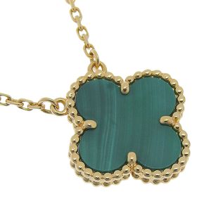 Van Cleef & Arpels Vintage Alhambra Necklace, Malachite, 18K Yellow Gold, Approx. 5.3g, Women's [Pre-owned]