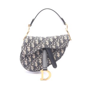 [Pre-owned] Dior handbag, Saddle Bag Mini, Oblique Jacquard, Ivory/Navy Canvas Leather, Oblique Saddle Bag Mini, Women's