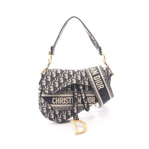 [Used] Dior Saddle Bag 2-Way Handbag Navy/Ivory Canvas Oblique Saddle Bag Women's Used A
