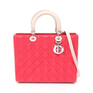 [Pre-owned] Dior Lady Dior Large Cannage 2-way Handbag, Pink/Gray Leather.