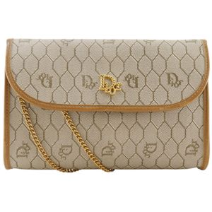 Christian Dior 迪奥Dior 蜂巢纹链条单肩包/斜挎包 2WAY手拿包 复古 PVC 米色 斜挎、肩背、2way 按扣 Honeycomb pattern Chain Shoulder 女士【中古】