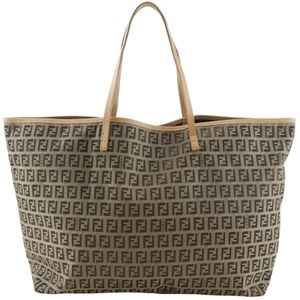 FENDI Zucchino 托特包 8BH005 帆布 棕色 可肩背、手提、A4尺寸 开口式 女士【中古】