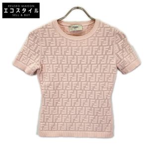 Fendi FZX814 AJTL 粉紅色 Zucca 圖案短袖針織上衣，38 碼 [二手]