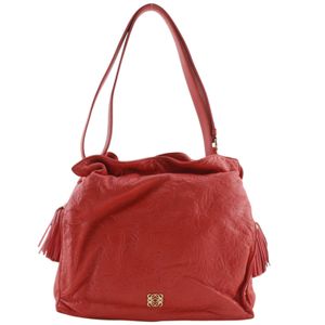 LOEWE Flamenco 單肩包，植物壓花皮革，紅色，BOTANICAL圖案，斜挎/單肩包，A5 尺寸，磁扣，女士 [二手]