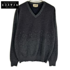 Hermes wool checkered gradient design V-neck knit, size L [Used]