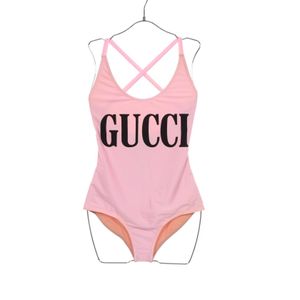 [Used] Gucci GUCCI One-Piece Swimsuit with Logo, Swimwear 501899, Pink Nylon Swimsuit, Women's, Unused