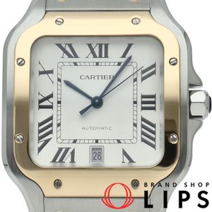 卡地亞 Santos de Cartier LM 男士腕錶，型號 W2SA0009，附原廠錶盒、保固卡和錶帶。 18K 黃金/精鋼材質。銀色錶盤。拋光處理。成色極佳。 [二手]