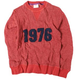 BEAMS BOY (Japanese-made) 1976 Flock Logo V-Gusset Crew Neck Knit ONE SIZE RED Sweater Pullover Top [Used] [BEAMS BOY]