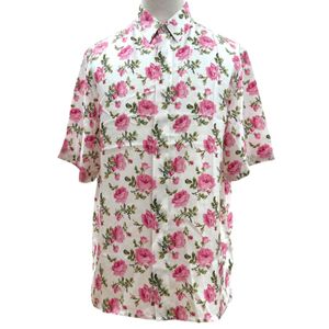 Mint condition ▼ DIOR Homme 193C545A5630 100% Silk Flower Logo Print Short Sleeve Concealed Placket Short-Sleeve Shirt Pink White Size 39 Made in Italy Authentic Men's