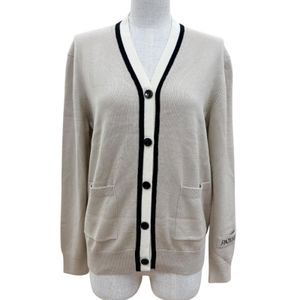 Unused item☆PATOU KN1318067113B Cotton Wool Logo Embroidered Contrast Color Long Sleeve Knit Cardigan Beige XS Authentic Women's