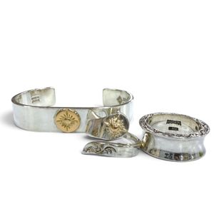 Excellent condition ▼ ARIZONA FREEDOM 925 K18 Sun God Ring, Arabesque Ring, Sun God Bangle 3-piece set, Silver & Gold, JP size 14 & 21, Made in Japan, Weight 55.25g, Men's Accessories