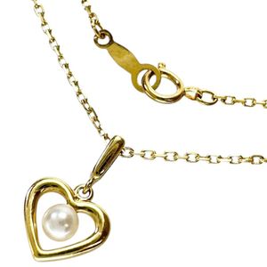 MIKIMOTO 하트 모티브 베이비 펄 아코야 진주 3.4mm 목걸이 K18 골드 2.4g 38.5cm 여성용 【중고】