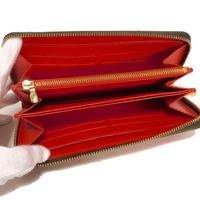 중고 LOUIS VUITTON 루이비통 지피 월렛 쿠사마 야요이 브라운 레드 라운드 지퍼 컴파트먼트 지폐 지갑 카드 지갑 동전 지갑 구형 모노그램 펌킨 도트 루즈 장지갑 M60450