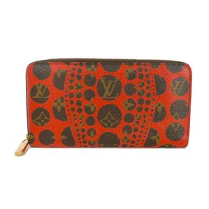 중고 LOUIS VUITTON 루이비통 지피 월렛 쿠사마 야요이 브라운 레드 라운드 지퍼 컴파트먼트 지폐 지갑 카드 지갑 동전 지갑 구형 모노그램 펌킨 도트 루즈 장지갑 M60450