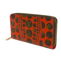 중고 LOUIS VUITTON 루이비통 지피 월렛 쿠사마 야요이 브라운 레드 라운드 지퍼 컴파트먼트 지폐 지갑 카드 지갑 동전 지갑 구형 모노그램 펌킨 도트 루즈 장지갑 M60450