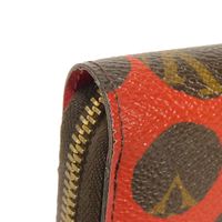 중고 LOUIS VUITTON 루이비통 지피 월렛 쿠사마 야요이 브라운 레드 라운드 지퍼 컴파트먼트 지폐 지갑 카드 지갑 동전 지갑 구형 모노그램 펌킨 도트 루즈 장지갑 M60450