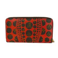 중고 LOUIS VUITTON 루이비통 지피 월렛 쿠사마 야요이 브라운 레드 라운드 지퍼 컴파트먼트 지폐 지갑 카드 지갑 동전 지갑 구형 모노그램 펌킨 도트 루즈 장지갑 M60450
