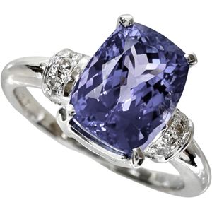 9호 탄자나이트 2.105ct 다이아몬드 0.06ct 반지 K18WG 화이트 골드 3.8g 여성용 【중고】
