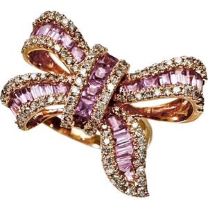 12호 리본 디자인 핑크 사파이어 1.55ct 다이아몬드 0.45ct 반지 K18PG 핑크 골드 5.2g 여성용 【중고】
