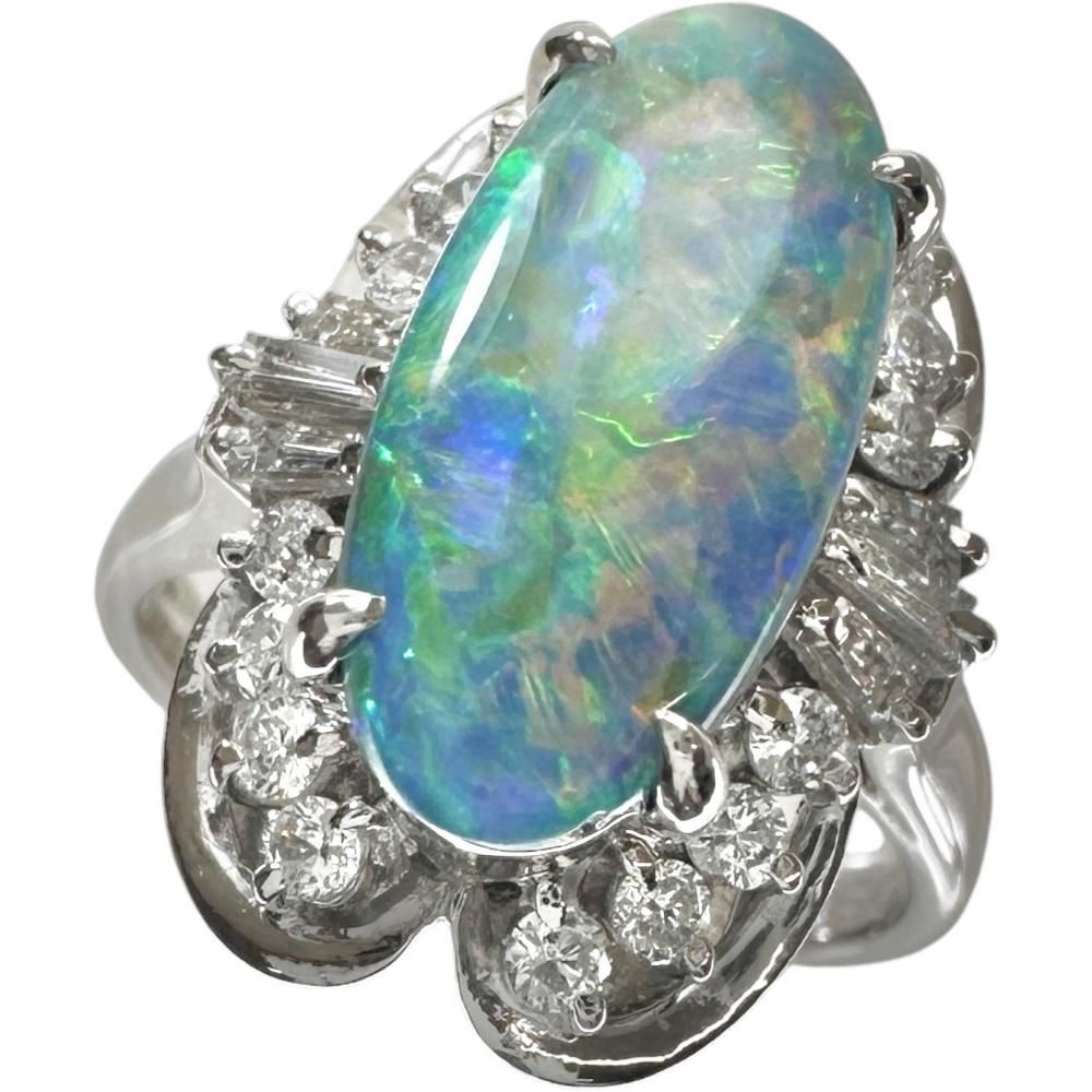 Size 11, Boulder Opal 2.28 ct, Diamond 0.51 ct, Platinum 900, 8.7g, Women's Ring [Pre-owned]