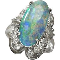 Size 11, Boulder Opal 2.28 ct, Diamond 0.51 ct, Platinum 900, 8.7g, Women's Ring [Pre-owned]