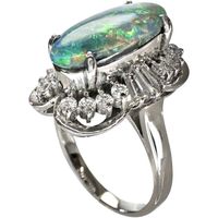 Size 11, Boulder Opal 2.28 ct, Diamond 0.51 ct, Platinum 900, 8.7g, Women's Ring [Pre-owned]