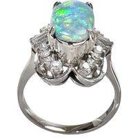 Size 11, Boulder Opal 2.28 ct, Diamond 0.51 ct, Platinum 900, 8.7g, Women's Ring [Pre-owned]