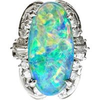 Size 11, Boulder Opal 2.28 ct, Diamond 0.51 ct, Platinum 900, 8.7g, Women's Ring [Pre-owned]
