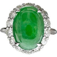 Size 12, Jadeite 2.016ct, Diamond 0.64ct, Ring, K18WG White Gold, 4.3g, Women's [Used]