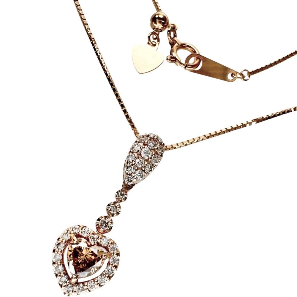 Braun diamond (heart shape) 0.32ct, diamond 0.25ct necklace, K18PG pink gold, 3.8g, 45cm, women's. [Used]