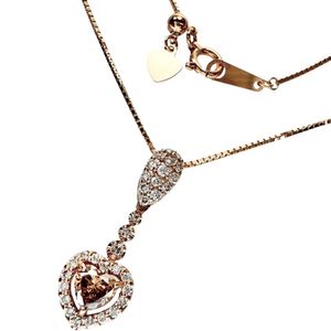 브라운 다이아몬드(하트 셰이프) 0.32ct 다이아몬드 0.25ct 목걸이 K18PG 핑크 골드 3.8g 45cm 여성용 【중고】