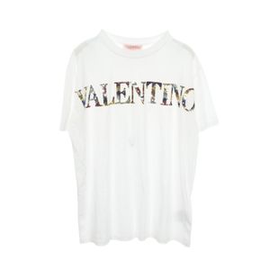 [Used] Valentino Short-Sleeve T-Shirt, Logo, Sequins, White, Cotton, Unisex, Used A