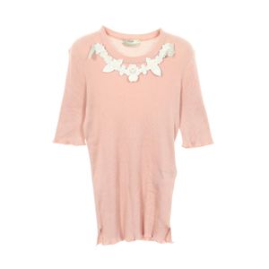 [Used] Fendi FENDI Flower Motif Ribbed Pink/White Silk Leather Short Sleeve Knit Women's Used A