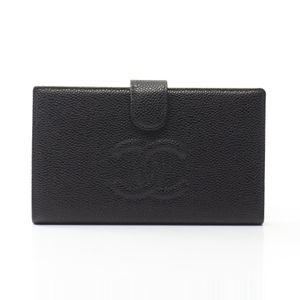 [Used] Chanel CHANEL Bi-fold Long Wallet Coco Mark A13498 Black Caviar Skin (Grained Calf) Coco Mark Clasp Long Wallet Women's Used A