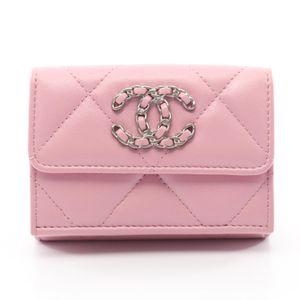 [Used] Chanel CHANEL Tri-fold Long Wallet 19 Dixneuf Small Flap Wallet Pink Lambskin (Sheepskin) CHANEL19 Matelassé Tri-fold Wallet Women's