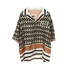 [Used] Valentino all-over print short-sleeved beige silk shirt for men. Used A.