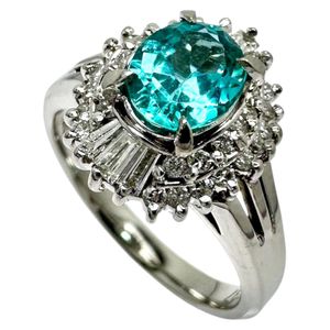 Size 11, Apatite 0.85ct, Diamonds totaling 0.37ct, Ring, Pt900 Platinum, 6.7g, Women's [Used]