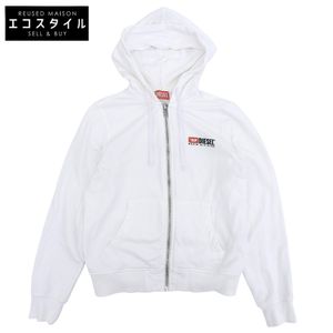 Diesel Cotton Zip-Up Logo Hoodie Top, Men's, White, Size S (Used)