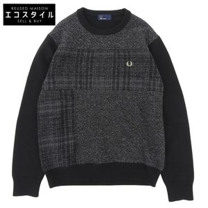 Fred Perry Crew Neck Sweater, Wool Blend, Men's, Gray x Black, Size M, F3196 (Used)