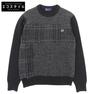 Fred Perry Crew Neck Sweater, Wool Blend, Men's, Gray x Black, Size S (F3196) [Used]