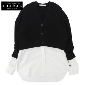 Alexander Wang Cotton Nylon Cable Knit Sweater x Shirt Layered Cardigan Top Black x White Size S [Used]