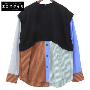 Nagonstans Knit x Shirt Combination Pullover Top, Women's, Black x Multicolor, Color M, 470HA480-0630, 24AW (Used)