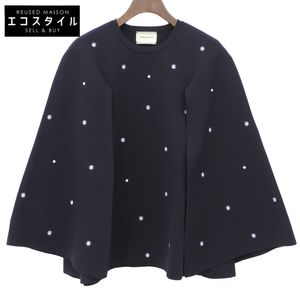 United Arrows, excellent condition, embroidered flower CAPE knit, washable top, women's, navy - [Used]