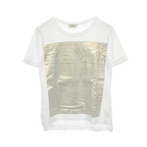 [Used] FENDI Short-Sleeve T-Shirt, Logo Print, White/Navy, Cotton, Women's, Used A