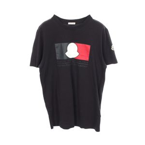 [Used] MONCLER Short-Sleeve T-Shirt, Logo Print, Crew Neck, Black Cotton T-Shirt, Men's, Used A