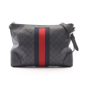 [중고] Gucci 구찌 숄더백 GG 수프림 웹 라인 474139 그레이/블랙 PVC 코팅 캔버스 레더 GG 수프림 숄더백